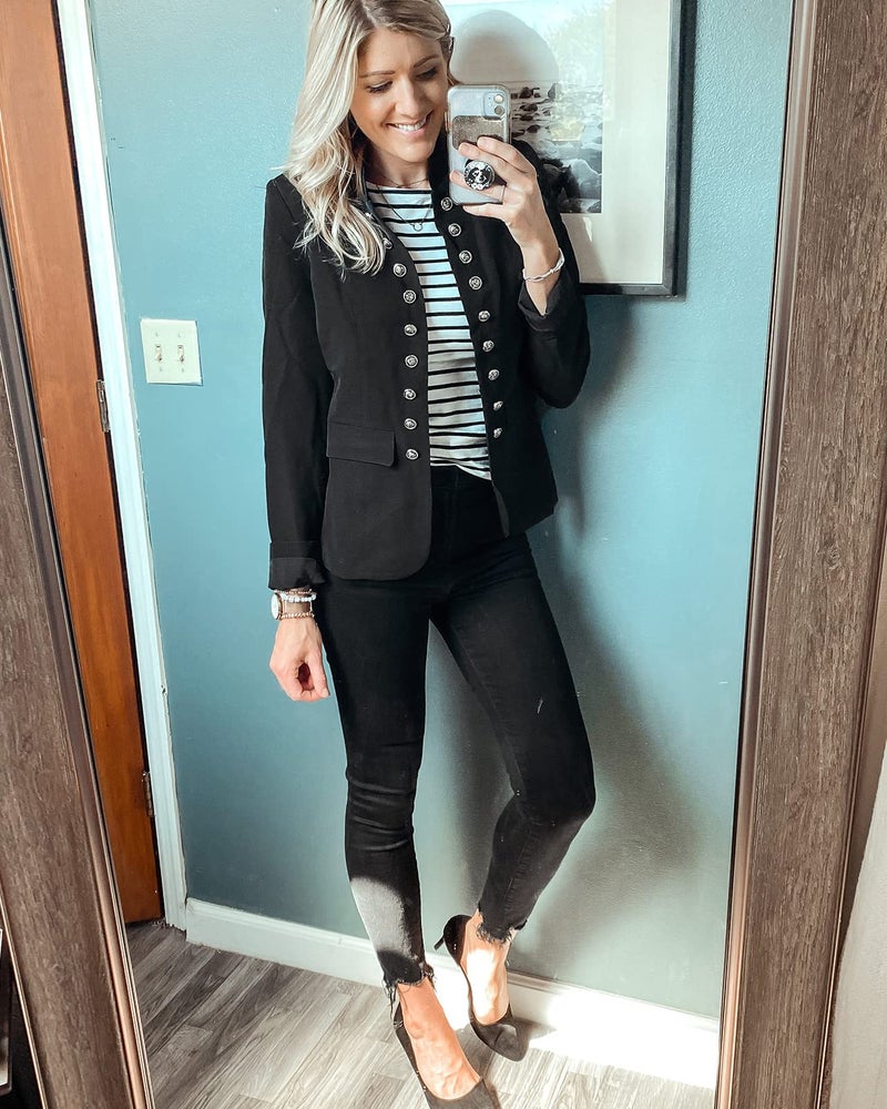 GRAPENT Women's Business Casual Buttons Pockets Open Front Blazer Suit Cardigan Black Size XX-Large (US 20-22) - Image 3